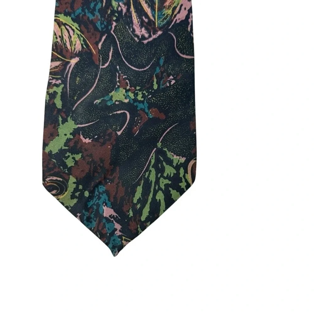 Oscar de la Renta Studio Mens Abstract Botanical Silk Blend Tie Navy Green USA